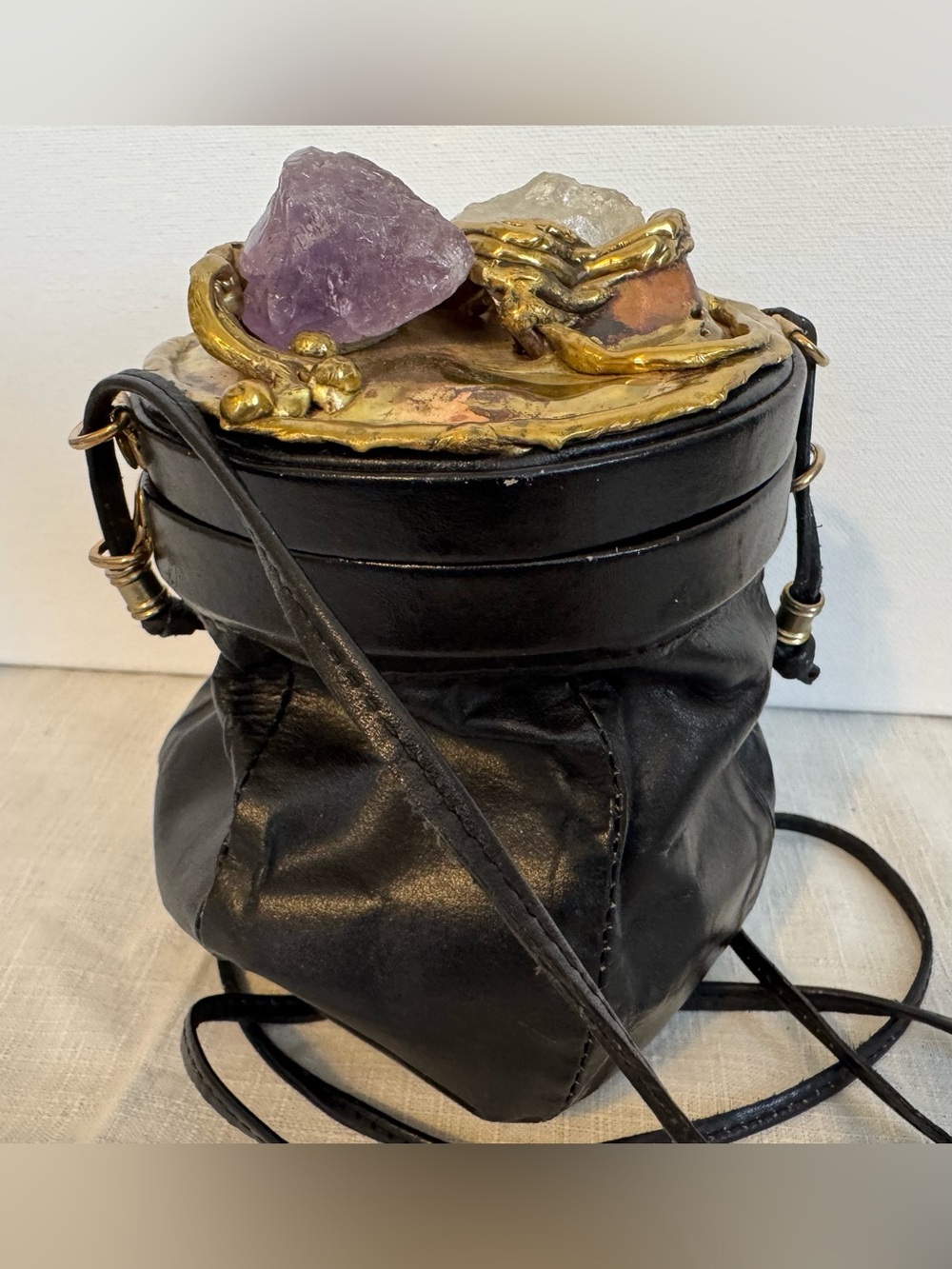 Vtg. Copa Collection Brutalist Leather & Stone Crossbody Bag